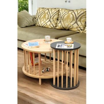 Set masute de cafea, Hanah Home, Peka-Set108, PAL, Stejar safir / Antracit