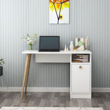 Birou Cannas cu sertar si raft, Alb, 110x74x50 cm - Alb