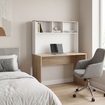Birou CMU-830-MB-1 Home Collection® Base cu biblioteca, Alb - Stejar, 110x149x52 cm - Alb