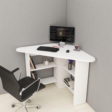 Birou Colt Bellingham cu Rafturi, Design Ergonomic, 80x74x80 cm - Alb