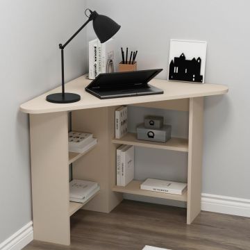 Birou Colt Bellingham cu Rafturi, Design Ergonomic, 80x74x80 cm - Bej