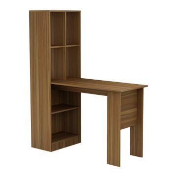 Birou cu biblioteca Acumen melamina, nuc, 120x50x150 cm - Nuc
