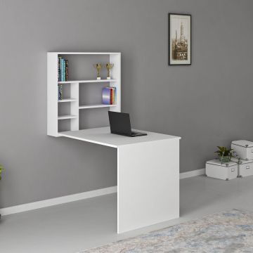 Birou cu raft de perete pliabile Elegant, Alb, 59x16x80.2 cm - Alb