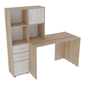 Birou cu rafturi pentru carti Scarlet, Lemn, Sonoma-Alb, 161x60x150 cm - Alb