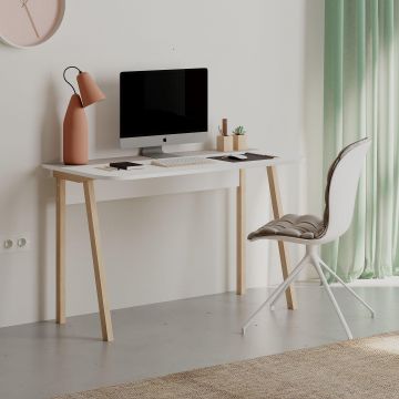 Birou Luton Stil scandinav, Alb Mocha deschis - Alb Gri, 120x75x60 cm - Alb Mocha deschis