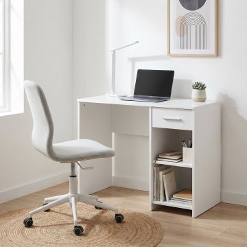 Birou Modern CMS-505-BB-1 Home Collection® Concept cu Sertar și 2 Rafturi, Alb - Maro - Stejar - Antracit, 90x52x75 cm - Alb