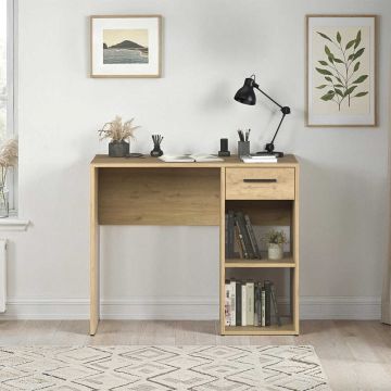 Birou Modern CMS-505-BB-1 Home Collection® Concept cu Sertar și 2 Rafturi, Alb - Maro - Stejar - Antracit, 90x52x75 cm - Stejar