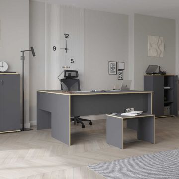 Birou RMS-320-DD-1 Home Collection® L Rio Office, Interschimbabil, Masa de colt, 160x75x144 cm - Antracit