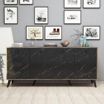 Consolă Elite Console, Alb - Negru, 180x80x45 cm - Marmură neagră