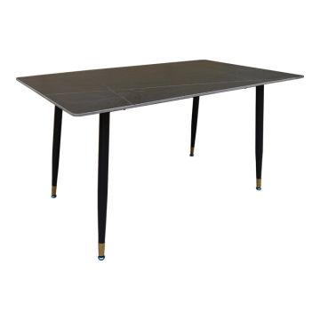 Masa cu blat negru de marmura Pembe, Piatra presata și metal, Negru, 140x80x75 cm - Negru