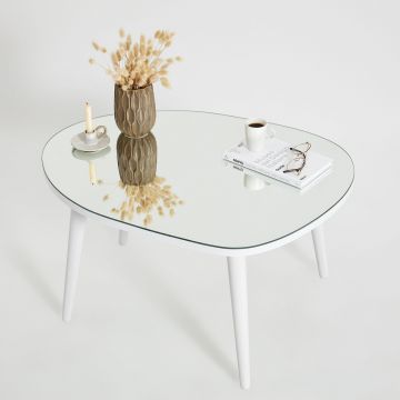 Masa de Cafea Gusto cu Sticla Securizata, Alb - Gri, 75x38x55 cm - Alb
