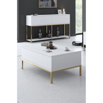 Masă de cafea Lord Bexley, alb - negru - alb - auriu - alb - argintiu, 90x60x40 cm - WhitenGold