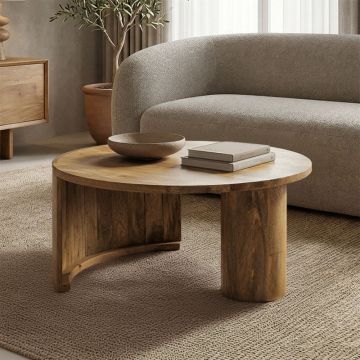 Masă de cafea Orban cu funcție decorativă, Stil Natural, Lemn masiv de mango, 80x45 cm - NATURAL