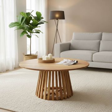 Masa de cafea Radiane Solid, design, Natural - Negru, lemn de acacia, 80x40 cm - Natur