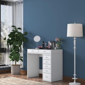 Masa De Machiaj Lux Inci cu 7 Sertare si Loc de Depozitare, Alb, 90x79x45 cm - Alb