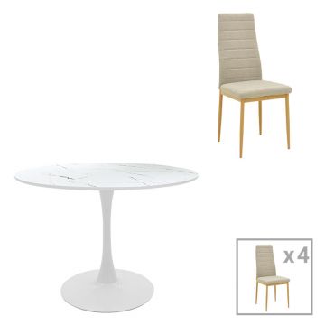 Masă de sufragerie cu set de 5 piese Balou-Parker, și metal, Alb-Bej, 120x73 cm - Alb