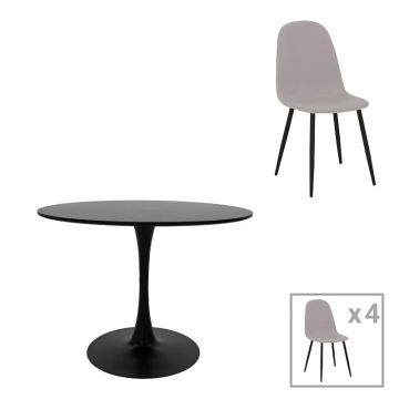 Masă de sufragerie cu set de 5 piese, negru-gri, D100x73 cm - Negru