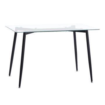 Masă de sufragerie Quana, Sticla, Picioare negre, 120x70x75 cm - Negru