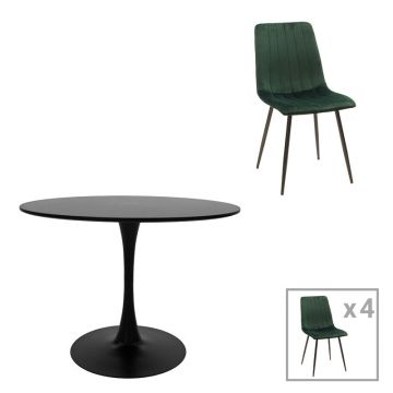 Masă de sufragerie set Balou-Noor, negru-verde, D120x73 cm - Negru