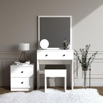 Masa de toaleta / machiaj Nice cu oglinda, taburet si comoda, Alb, 65x139x35 cm - Alb