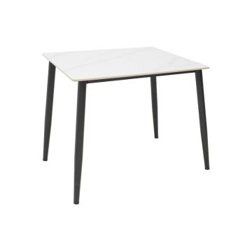 Masa Gustas cu suprafata din piatra sinterizata tip marmura, alba, 80x80x76 cm - Alb
