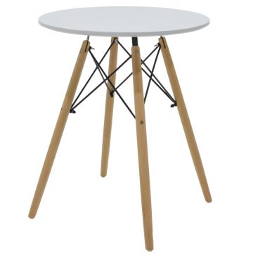 Masa Julita, alb si lemn de fag, Natural, 60x60x73 cm - Alb