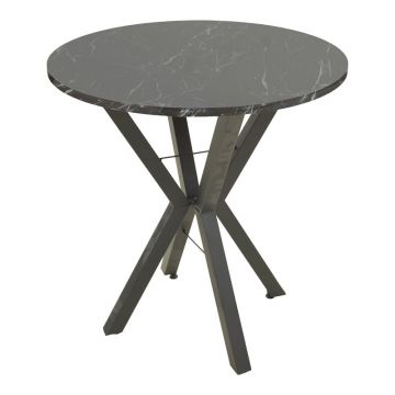 Masa rotundă cu aspect de marmură neagră Rogue, Metal, D70x72 cm - Negru