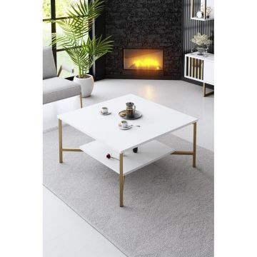 Masuta Cafea, PAL Melaminat / Metal, Gold Line, Negru / Auriu, 80x80x40 cm - Alb