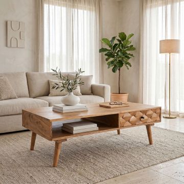 Masuta de cafea Kaldio, Natural, 120x60x40 cm - Natural