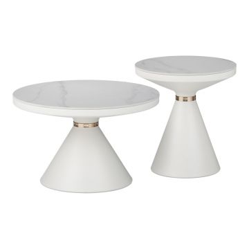 Masuta laterala Coozlin marmura alba cu metal, alb-auriu, 70x70x40 cm - Alb