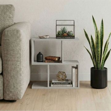 Masuta laterala Wesmol cu raft, Gri cu efect marmura, 50x20x50 cm - Gri