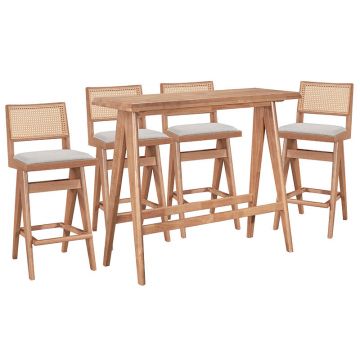 Set bar masa si scaune pentru sufragerie Winslow set 5 piese lemn de arbore de cauciuc, nuc deschis, 120x45x100 cm - Nuc