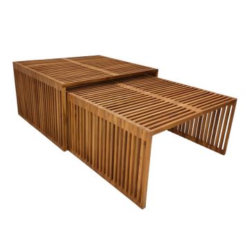 Set de 2 mese de gradina stivuibile Tinnie Boho, Natural, 86x80x46 cm - Natur