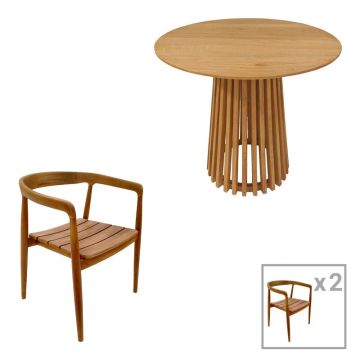 Set de Masa 3 bucati Noody-Kenda din lemn de tec, Natural, D80x75 cm - Natur