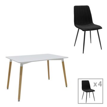 Set de masa si scaune Natali-Noor, Gri-Alb cu picioare Naturale, 120x80x76 cm - Gri