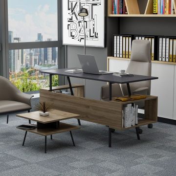 Set De Mobilier De Birou Irony Maxi Set 2 piese, Bej - Maro, 140x74x60 cm - Maro