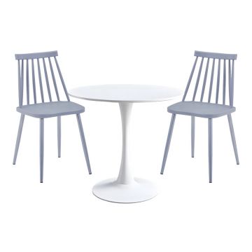 Set de mobilier pentru sufragerie cu masă și scaune Elijah-Aurora, Polipropilenă, Masa: , Scaune: 2 bucăți, Alb-Gri, 60x74 cm - Alb