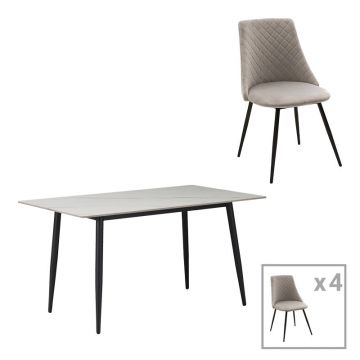 Set de sufragerie Gustas-Giselle, 5 piese, marmura Alba pietruita-negru metalic, 120x80x75 cm - Gri