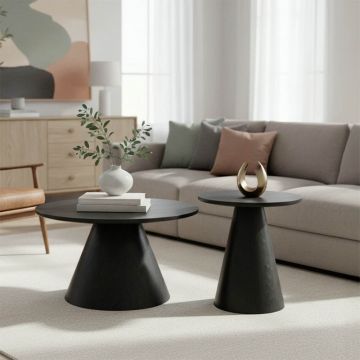 Set masa de cafea 2 piese Donda, compact și elegant, Negru, 60x60x40 cm - Negru