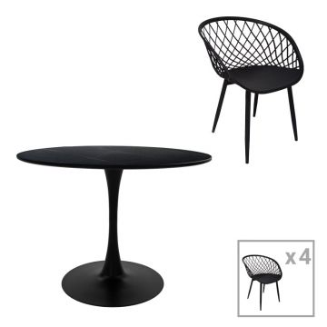 Set Masa de sufragerie Ezra-Balou I 5 -mdf, neagra, D120x75 cm - Negru