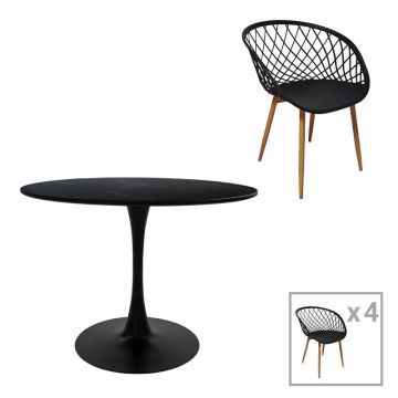 Set Masa de sufragerie Ezra-Balou I 5 -mdf, negru-Natural, D120x75 cm - Negru