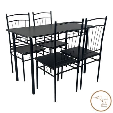Set masa si scaune 5 piese Reforia, Negru, 110x60x74 cm - Negru