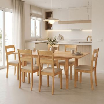 Set masa si scaune Dallan Country, Lemn rubberwood, Natural, 150x80x74 cm - Natural