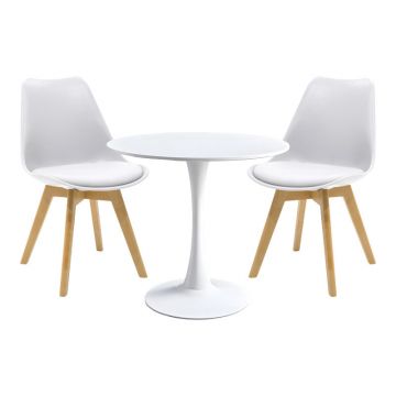 Set mobilă masă și scaune Elijah-Gaston, Alb/Natural, 60x74 cm - Natur