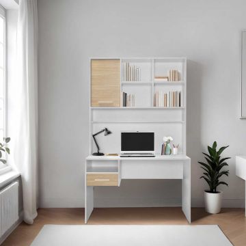 Birou CMU-1411-MB-2 Home Collection® London cu biblioteca, Alb - Stejar, 120x196x60 cm - Alb