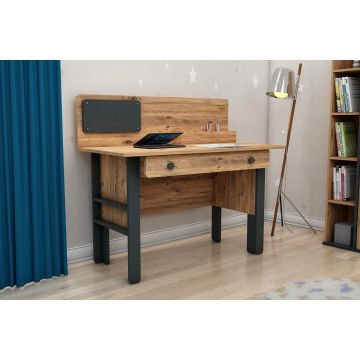 Birou Line Cu Sertar si Panou, Nuc - Antracit, 120 x 106 x 60 cm - Multicolor