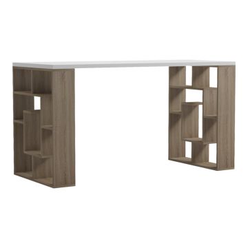 Birou Lovet cu raft, 140x60x75 cm - Sonoma-Alb