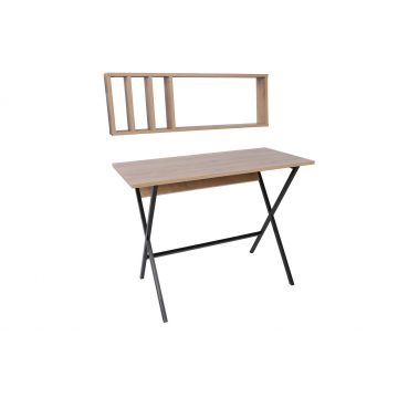 Birou Oslo cu rafturi, picioare metalice, Stejar, 100 x 74 x 50 cm - Stejar