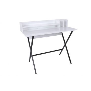 Birou Steyr  cu rafuri, picioare mealice, Alb, 100 x 89 x 50 cm - Alb