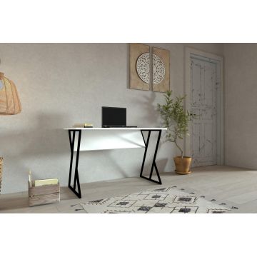 Birou Suzi cu Cadru Metal, 160 X 50 X 25 Cm - Alb
